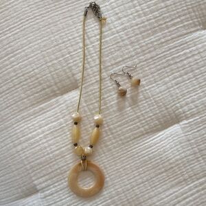 Elegant Neutral Ivory Bone  Necklace and Earring Set